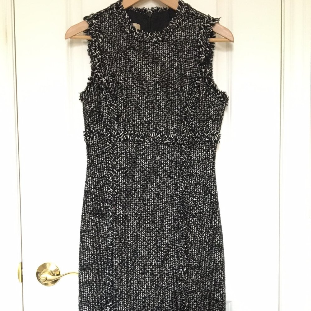 Black and ivory boucle sheath dress, US6